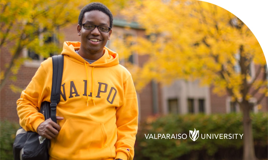 Valparaiso University student photographed on campus in a 